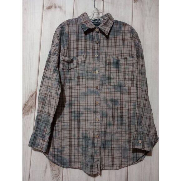 Peach Love Shirt Ladies Small Oversized Button Front Long Sleeve Light Weight Bl - Picture 1 of 7